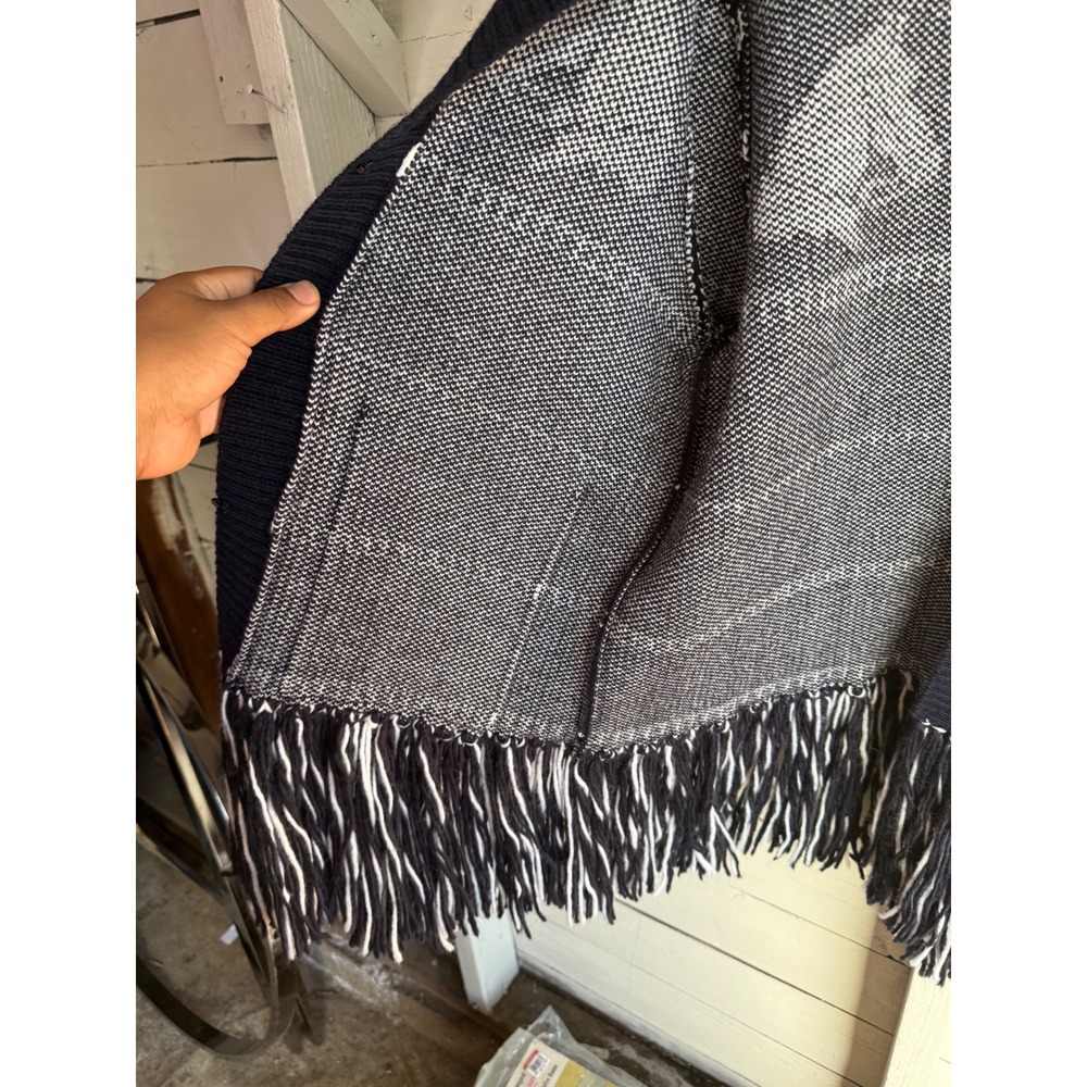 Commense Black White Horse Intarsia Fringe Cardigan Wool Blend Sweater Womens M - Picture 4 of 8